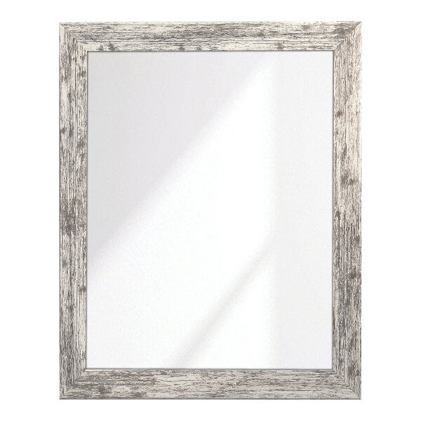 A white rectangular mirror with a wooden border.