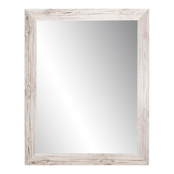 A white rectangular mirror with a wooden frame.