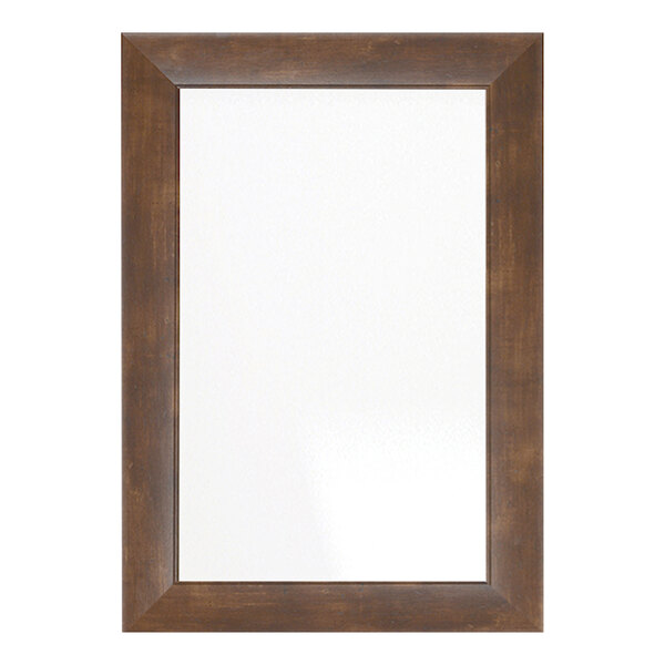 A brown rectangular mirror with a wood panel frame.