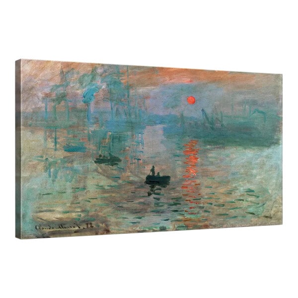 An Elephant Stock canvas wall art of a boat on a river at sunset.