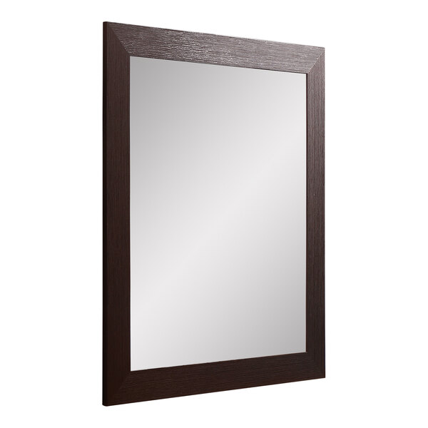 A white rectangular mirror with an espresso frame.