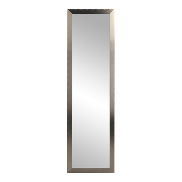 A long rectangular mirror with a silver frame.
