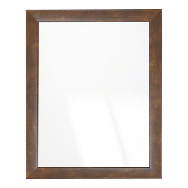 A rectangular mirror with a wooden frame in a mocha walnut brown finish.