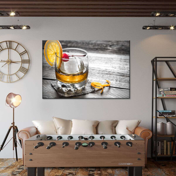 Elephant Stock canvas wall art with a classic cocktail on a table.