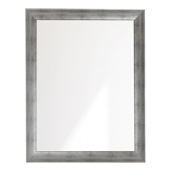 A rectangular mirror with a swirled silver frame.
