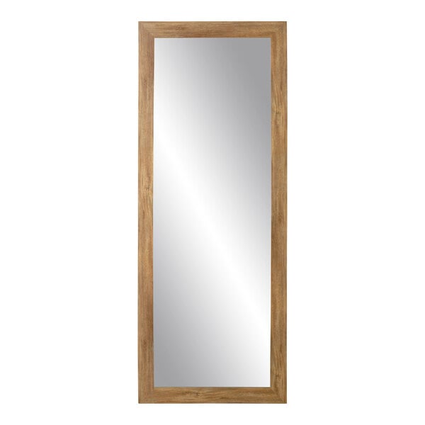 A rectangular BrandtWorks mirror with a wooden frame.