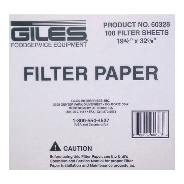 A white box of 100 Giles filter paper sheets with black and white text.