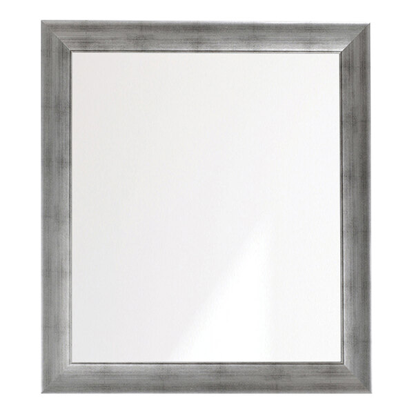 A square mirror with a vintage silver frame.