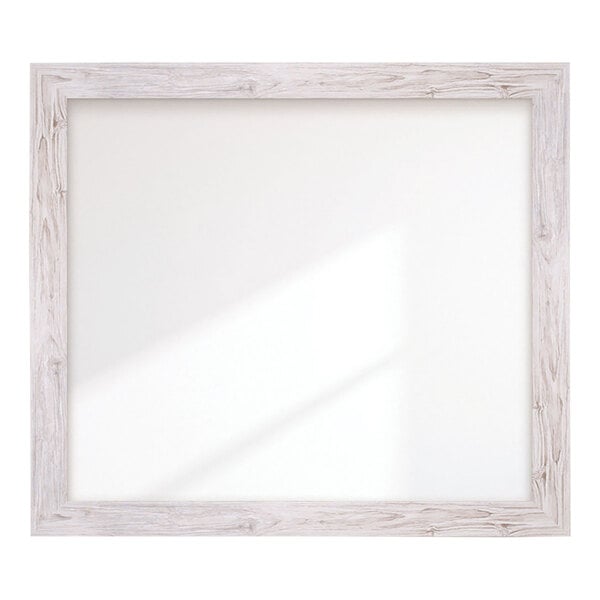 A cream square frame with a grain finish surrounding a mirror.