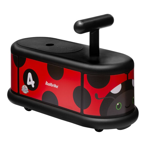 An Italtrike La Cosa Lady Bug ride-on toy with a red and black ladybug design.