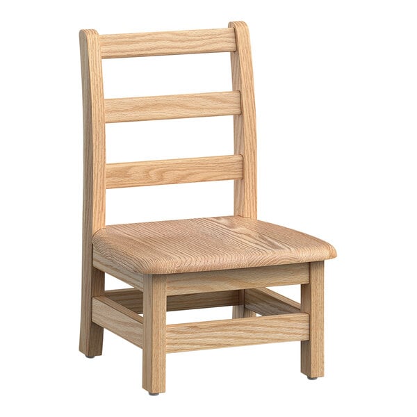 A white wooden Foundations Little Scholars kid's chair with a ladder back.