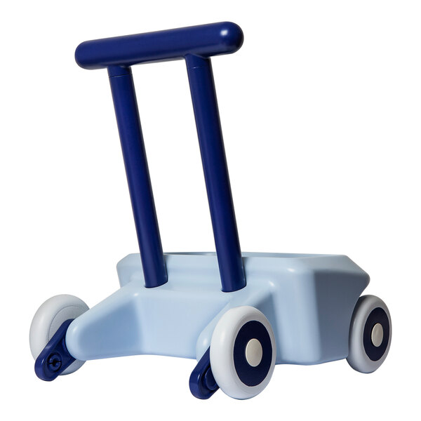 An Italtrike blue and white baby push walker with a wheel.