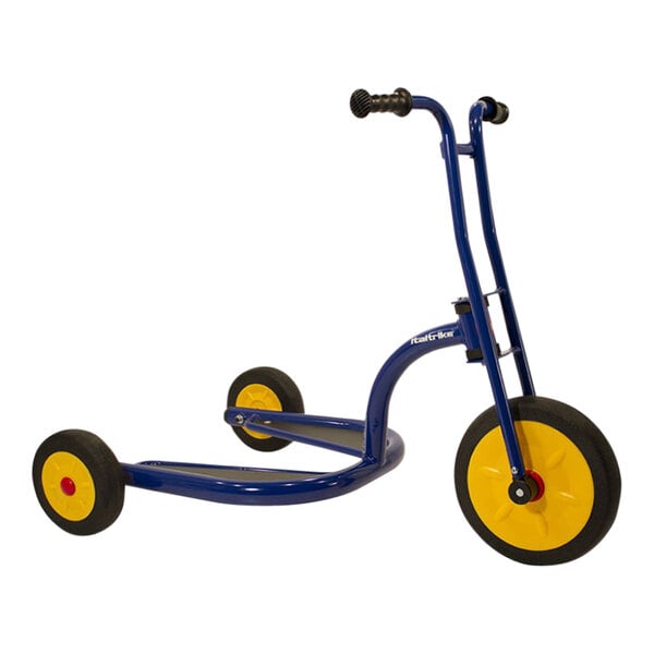 An Italtrike Atlantic blue tricycle with yellow wheels.