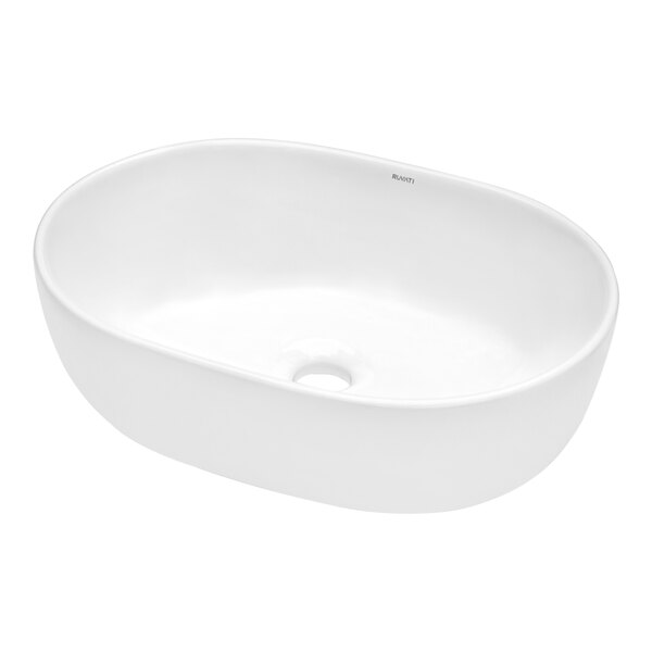 A white oval Ruvati Vista bathroom vessel sink with a hole.