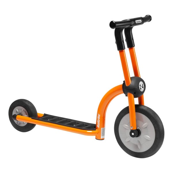 An Italtrike Pilot orange scooter with black wheels.