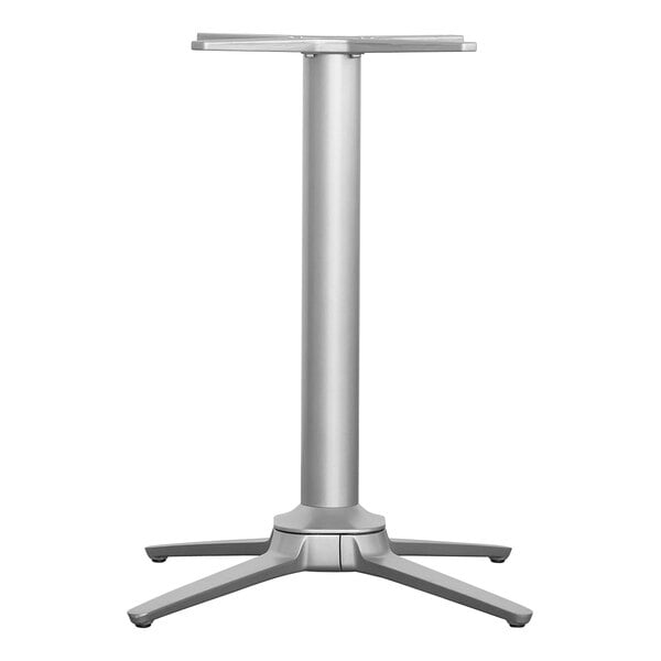 A metallic silver NOROCK outdoor bar table base.