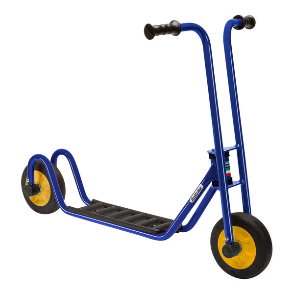 An Italtrike Atlantic blue big kid scooter with black and yellow wheels.