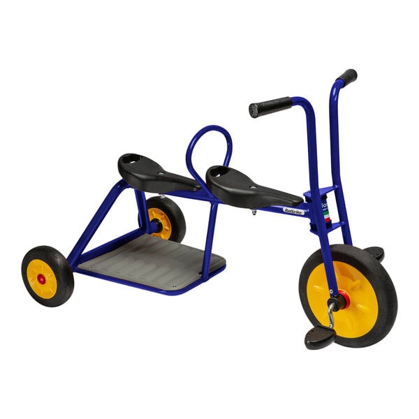 An Italtrike Atlantic blue tricycle with yellow wheels.