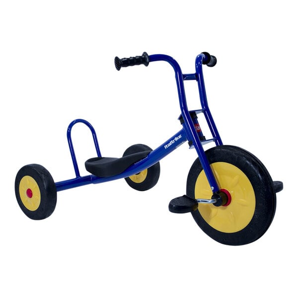 An Italtrike Atlantic SuperTrike blue tricycle with yellow wheels.