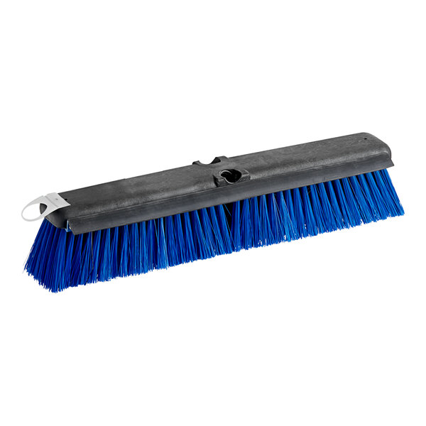 A blue Lavex push broom head with black square unflagged bristles.