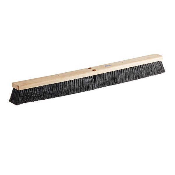 A Lavex 36" wood push broom head with flagged bristles.