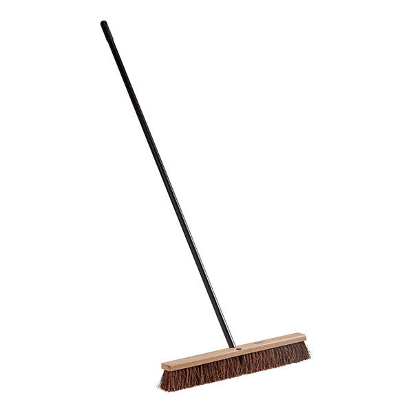 Lavex 24" Wood Push Broom with Unflagged Palmyra Bristles and 60" Metal Handle