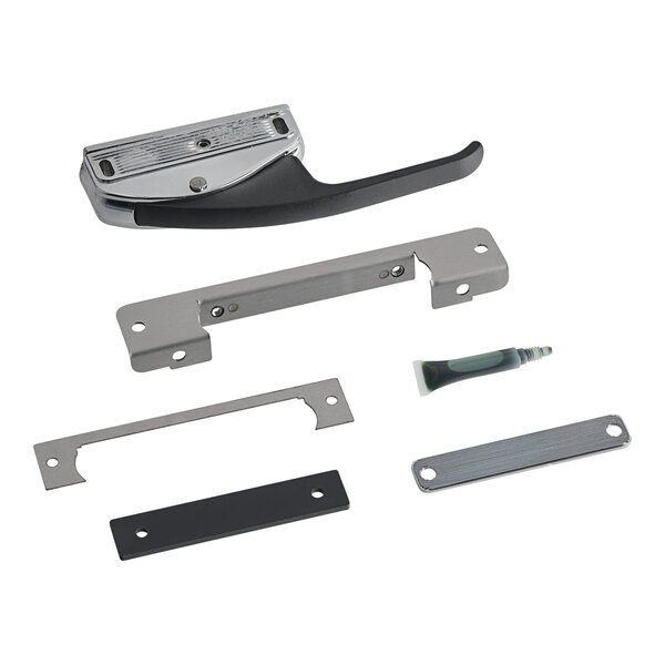 A black and silver door handle kit for a Hatco cabinet.