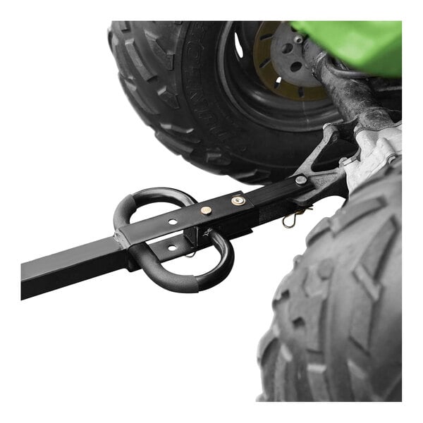 A close-up of a Gorilla steel utility cart tire and handle.