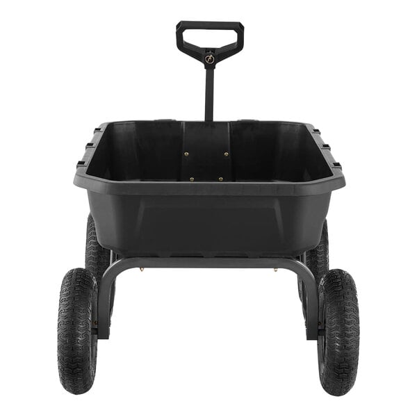 A black Gorilla heavy-duty poly yard dump cart with black wheels.