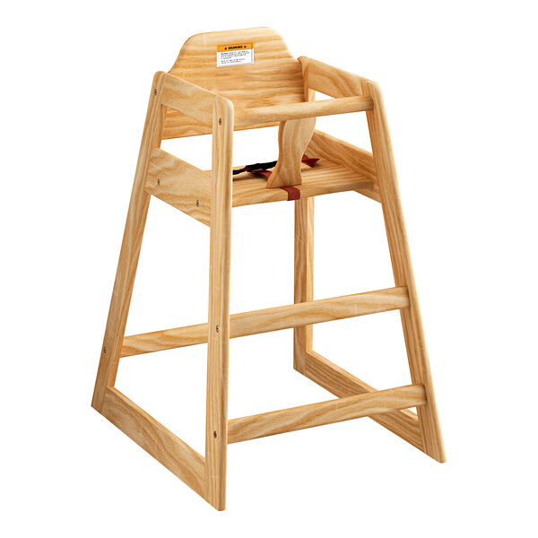 A Lancaster Table & Seating wooden high chair with a seat attached.