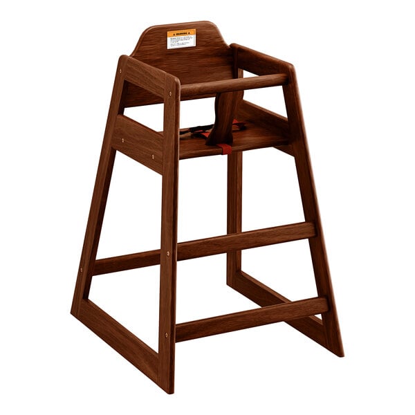 A Lancaster Table & Seating wooden high chair with a seat and back.