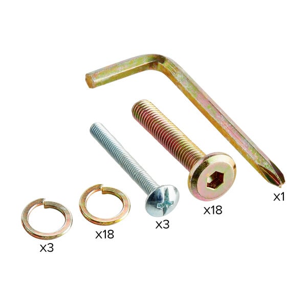 A close-up of screws and nuts with a screwdriver.