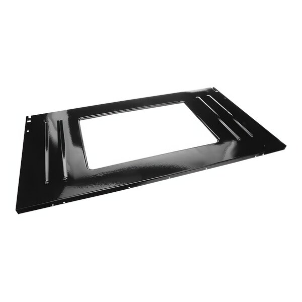 A black rectangular oven door liner with a white rectangular border.