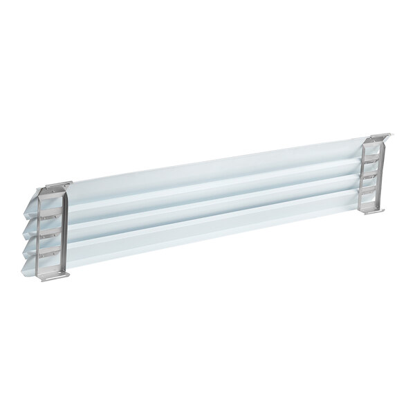 A white metal rectangular evaporator cover with silver metal corners.
