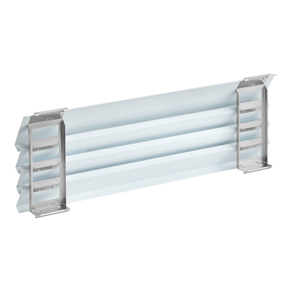 A white metal panel with metal brackets.