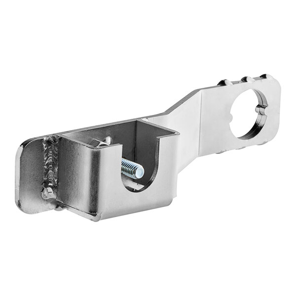 A metal bracket with a bolt and a screw.