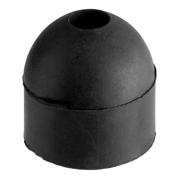 A black rubber round door stop with a hole in it.