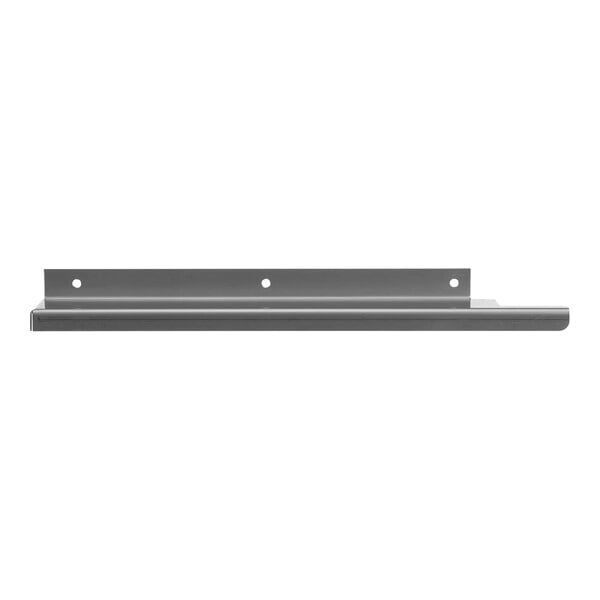 A white metal Moffat left hinge condensate drawer runner with two holes.