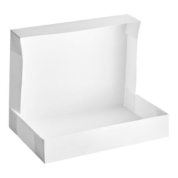 A white rectangular box with a lid open.