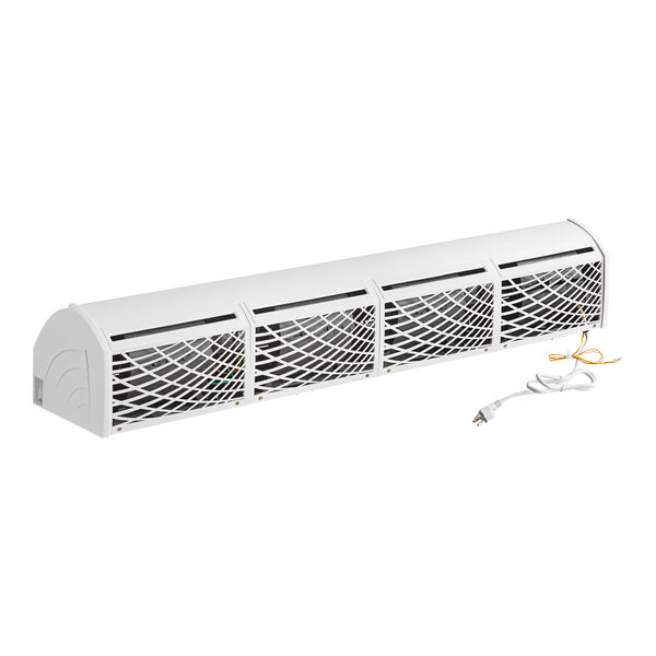 A white rectangular Boltic air curtain with a wire.