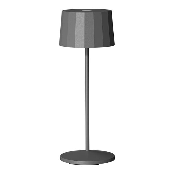 A Lampa Octa grey table lamp with a black shade on top.