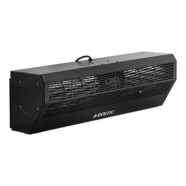 A black rectangular Boltic air curtain with a black cord.