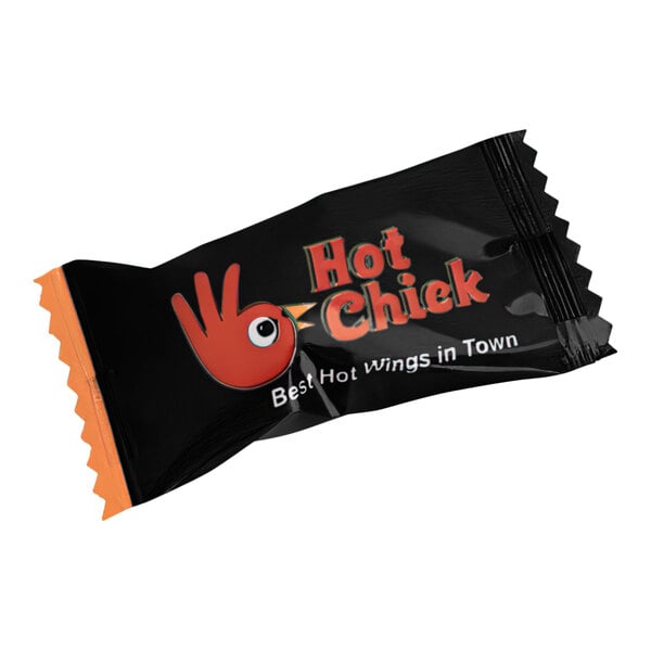 A black package with red and orange text and a red bird.