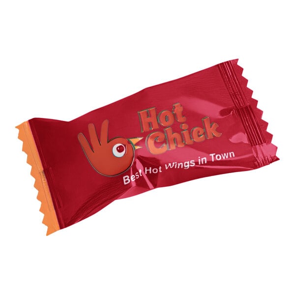 A red packet of customizable assorted jelly-filled buttermints with a logo on it.