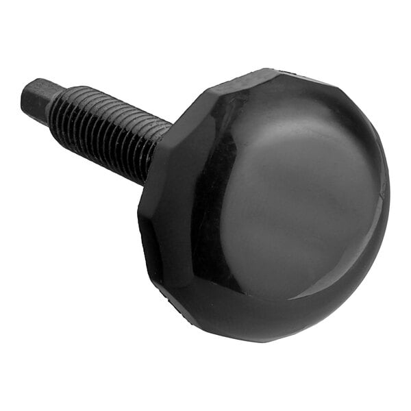 A black leveling foot with a bolt and knob.
