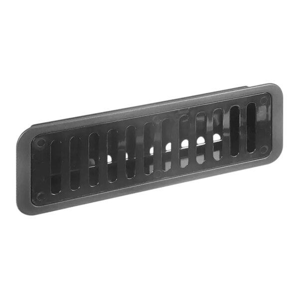 A black plastic rectangular object with holes in it.