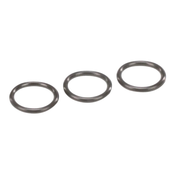 A group of black rubber rings on a white background.