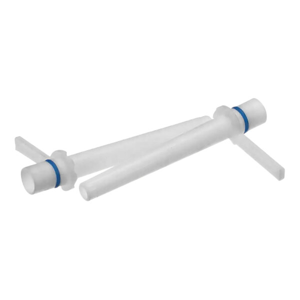 Two white Spaceman air pump suction tubes with blue rings.