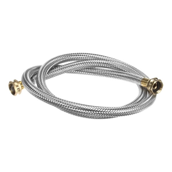 A Hobart stainless steel flex hose with brass fittings.