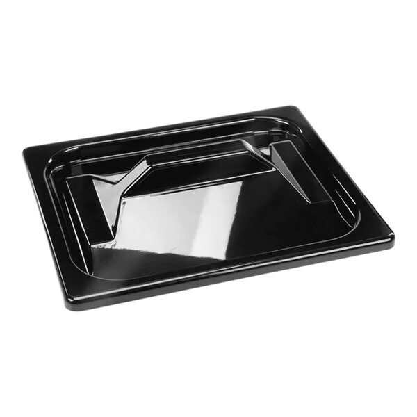 A black plastic tray with a handle and a lid.